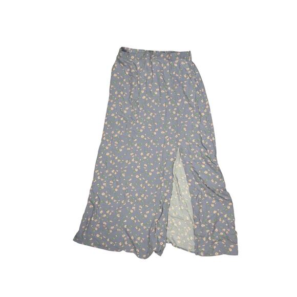 American Eagle Floral Slit Maxi Skirt M Blue Daisy Print Viscose Elastic Waist - Picture 1 of 7